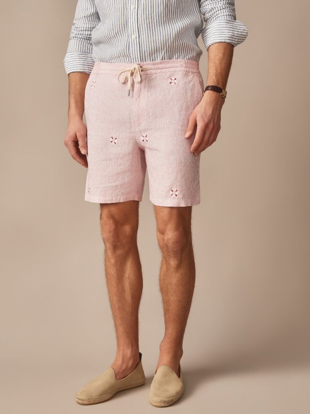 J McLaughlin Newport Linen Shorts in Lifesaver - Pink/White NEW